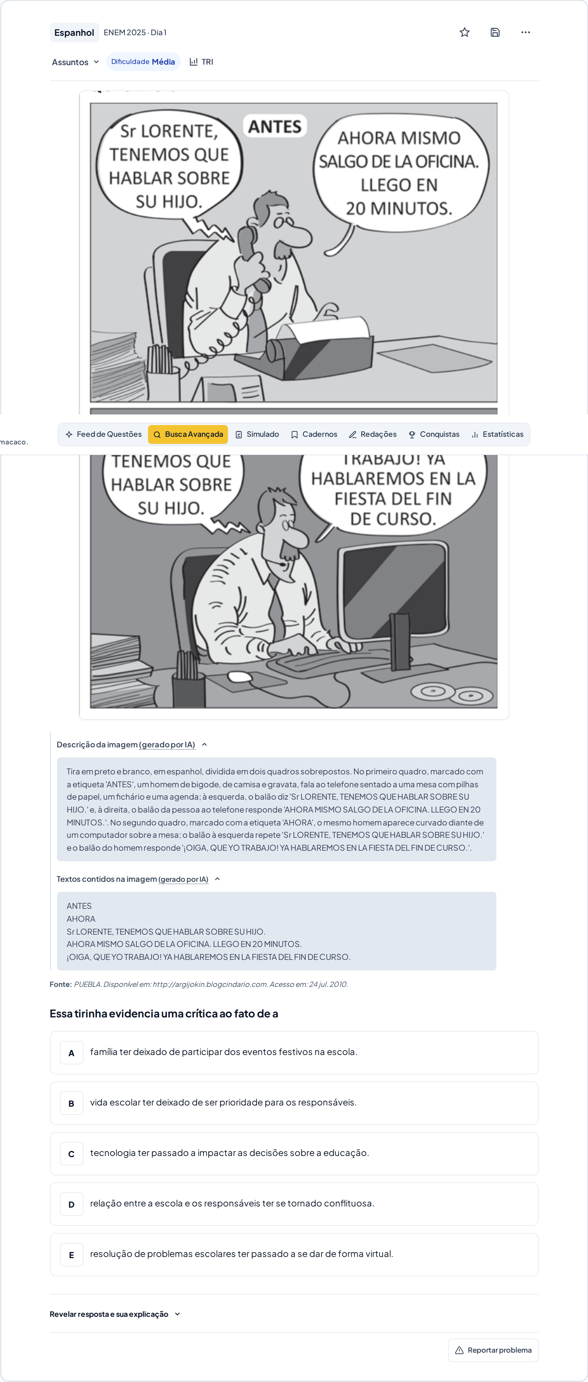 Questão com imagem e controle de descrição textual expandido.