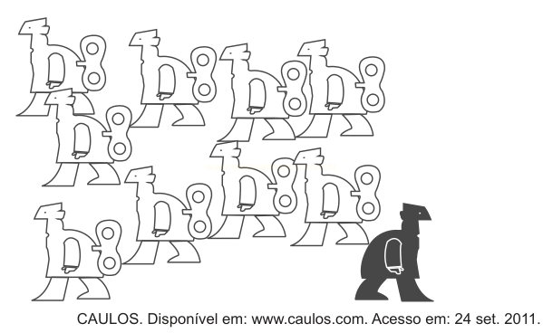 Ilustração com várias lhamas de contorno vazado dispostas de modo a formar letras, além de uma lhama preta isolada.
