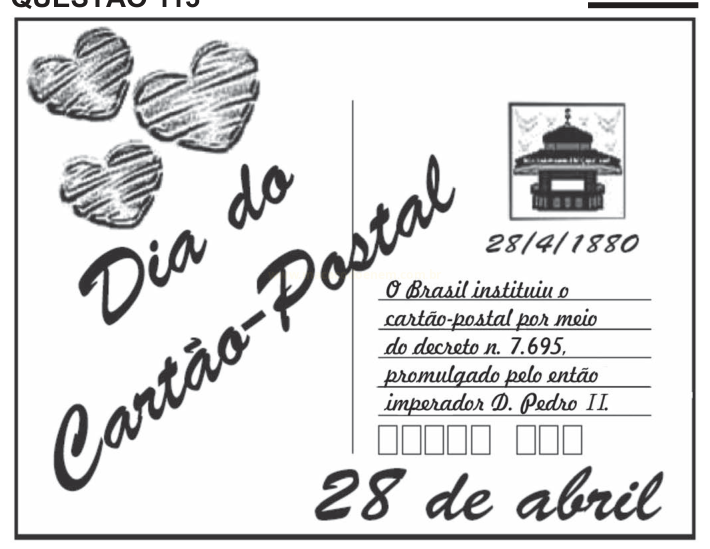Cartaz comemorativo do Dia do Cartão-Postal, com corações, ilustração de prédio e texto sobre a criação do cartão-postal no Brasil.