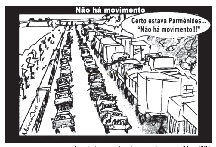Charge de um enorme engarrafamento visto de cima, com o título 'Não há movimento'.