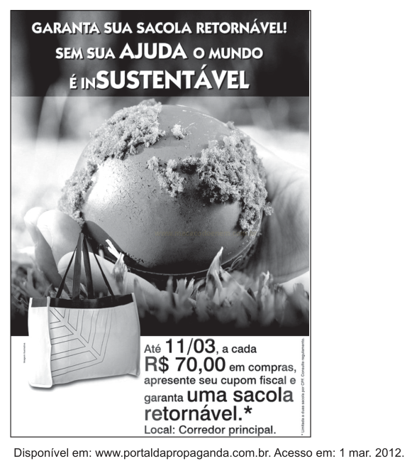 Anúncio em preto e branco com o planeta Terra coberto de espuma e a imagem de uma sacola retornável.