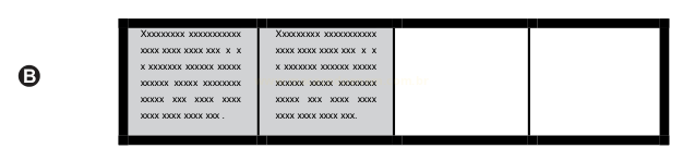 Esquema de formulário com quatro colunas, as duas primeiras preenchidas com texto simulado; identificado pela letra B.
