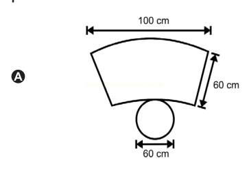 Esquema A: peça de topo curvo com 100 cm de largura, 60 cm de altura e círculo de 60 cm abaixo.