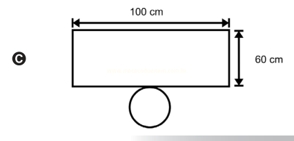 Esquema C: retângulo de 100 cm por 60 cm com um círculo abaixo.