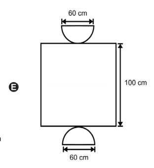 Esquema E: quadrado de 100 cm com semicírculos de 60 cm no topo e na base.