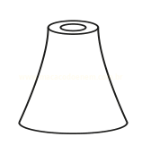 Desenho de um tronco de cone com base larga e abertura circular no topo.