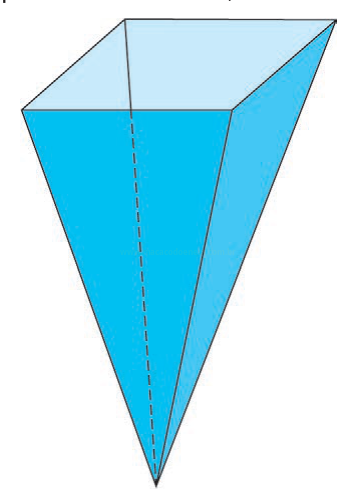 Pirâmide de base quadrangular desenhada em perspectiva, com o vértice voltado para baixo.