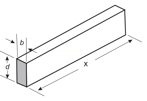 Desenho em perspectiva de um prisma retangular com as dimensões b, d e x indicadas por setas.