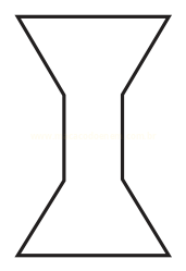Contorno de uma figura vertical em forma de ampulheta, com trapézios alargados nas extremidades e um trecho retangular estreito no meio.