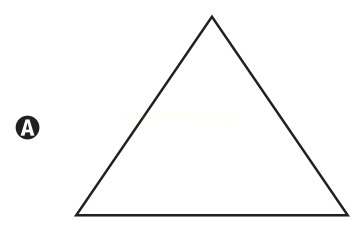 Contorno de um triângulo isósceles com vértice para cima, identificado pela letra A.