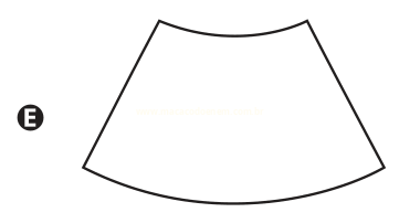 Figura de bordas superior e inferior curvas, com lados retos inclinados, identificada pela letra E.