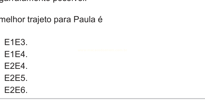 Recorte de questão com cinco alternativas de trajetos codificados por letras e números.