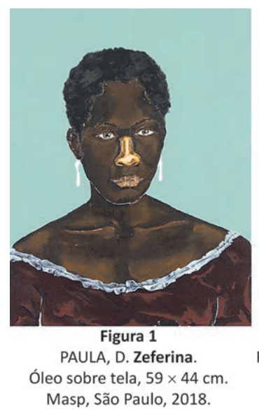 Pintura de retrato de uma mulher negra com blusa escura sobre fundo verde-água.