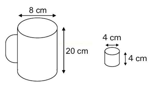 Desenho de um cilindro grande de 8 cm por 20 cm e um pequeno de 4 cm por 4 cm.