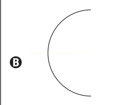 Arco de circunferência aberto à direita e a letra B em um pequeno círculo preto à esquerda.