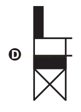 Silhueta de cadeira identificada pela letra D, com pernas cruzadas por diagonais em X.