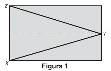 Retângulo com os vértices Z e X à esquerda e o ponto Y no meio do lado direito, ligados por dois segmentos que formam um triângulo.