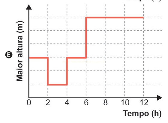 Gráfico E de maior altura em função do tempo, com variação em degraus.