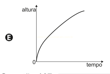 Gráfico de linha mostrando a altura em função do tempo, com curva que cresce rápido e depois se estabiliza.
