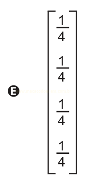 Matriz E, coluna com quatro elementos iguais a um quarto.