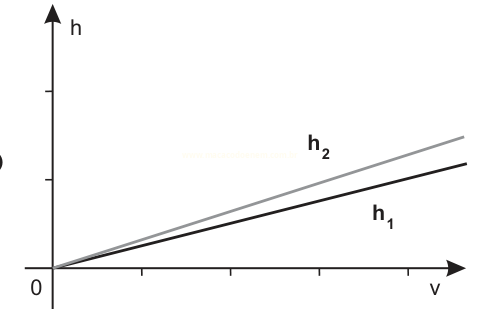Gráfico com duas retas partindo da origem, sendo a reta h₂ mais inclinada e acima da reta h₁.
