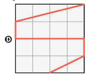 Figura D em grade 5 por 5 com linha vermelha formando diagonal, trecho vertical e horizontal.