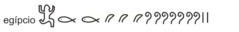 Número escrito com símbolos egípcios: uma figura humana, dois peixes, três cordas enroladas, sete laços e dois traços.