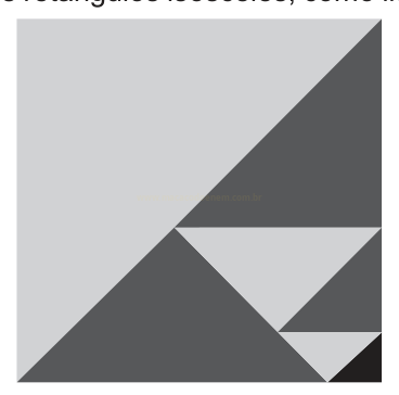 Quadrado dividido por diagonal em triângulos cinza-claro e cinza-escuro, com subdivisões triangulares no canto inferior direito.