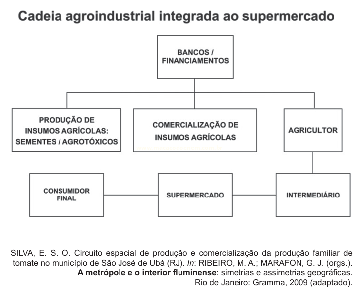 Fluxograma da cadeia agroindustrial, de bancos e insumos até consumidor final.