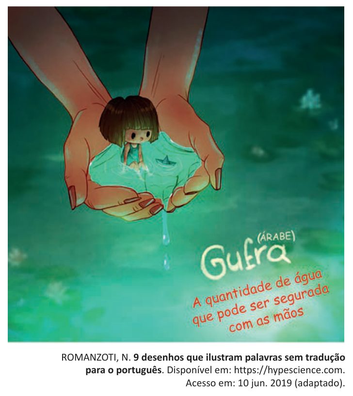 Ilustração de duas mãos em concha segurando água, com uma menina minúscula sentada dentro dela.