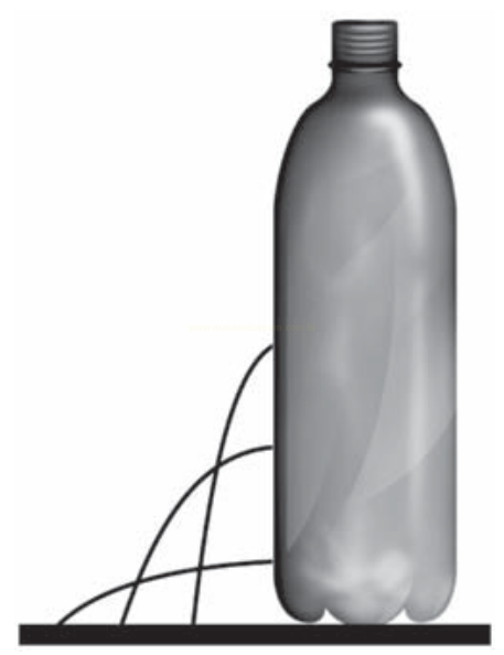 Ilustração de uma garrafa plástica de pé, com linhas curvas na base.