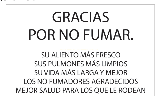 Cartaz em espanhol com agradecimento a quem não fuma e uma lista de benefícios.