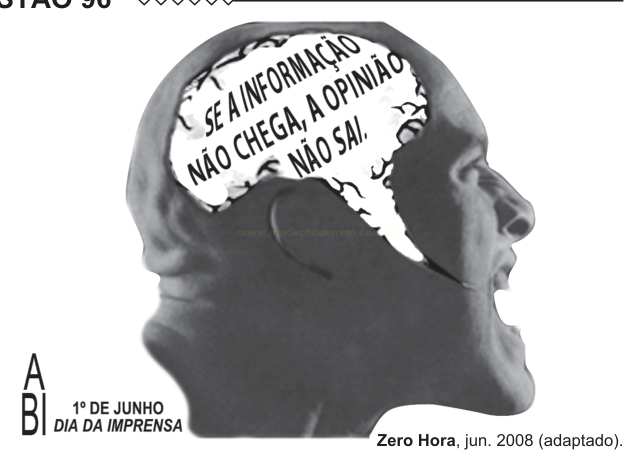 Imagem em preto e branco do perfil de uma cabeça com um texto sobre informação e opinião dentro do cérebro, alusiva ao Dia da Imprensa.